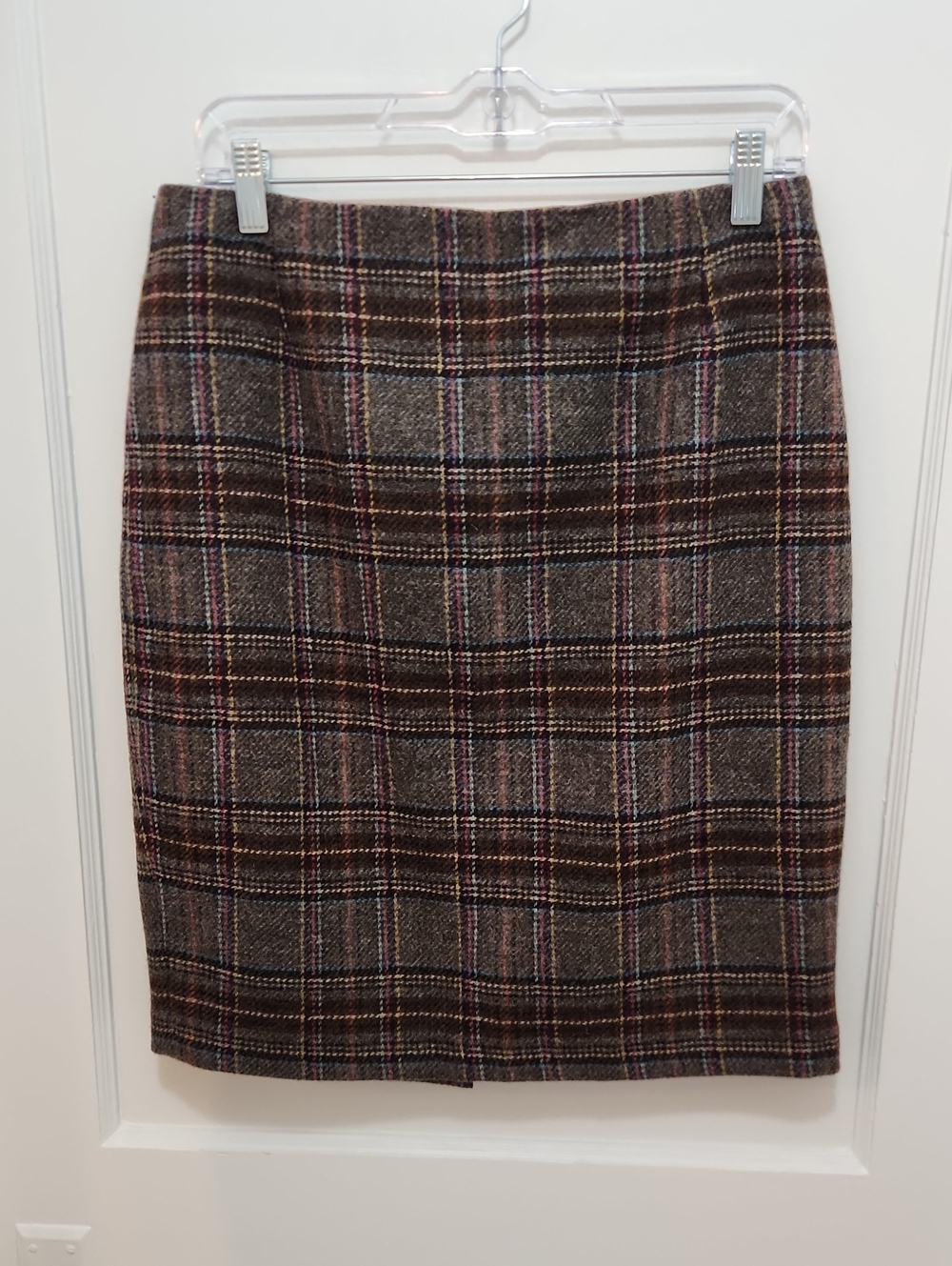 Boden Women's Brown Check Plaid Wool Lined Pencil Skirt Size 8